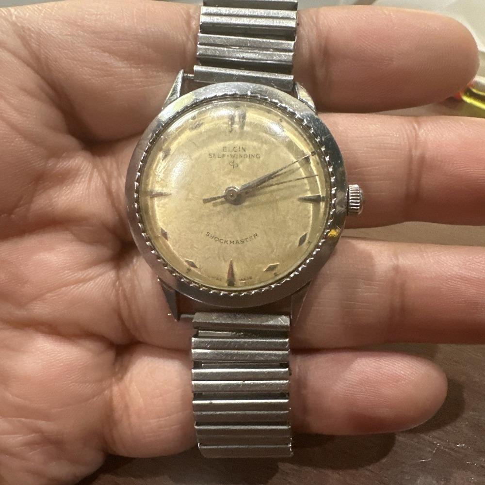Vintage Elgin Shockmater Self Winding Rare 17 Jewel Men Watch Works Bt Runs Fast